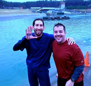 Jeramy and I capture a quick moment together after jumping in the frigid water.